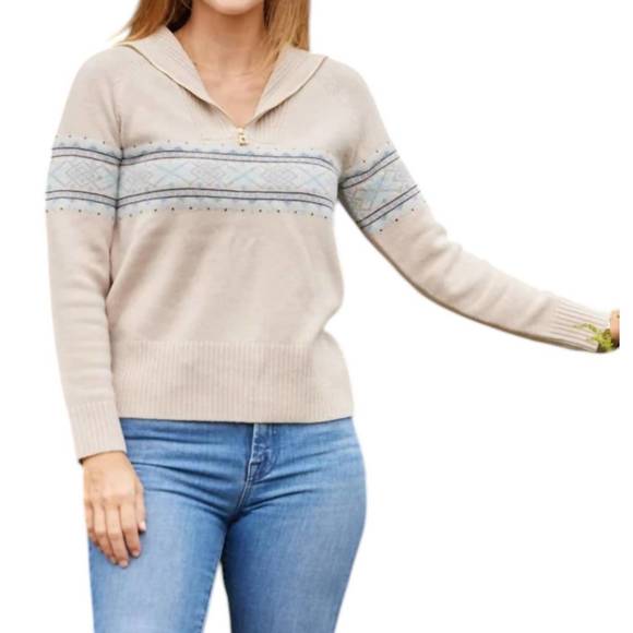 NEW SAIL TO SABLE fair isle zip sweater in camel - Picture 1 of 2